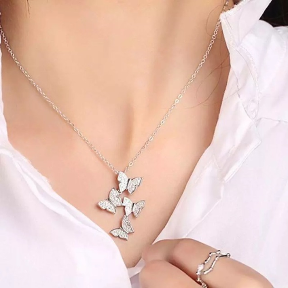 ❤️gorgeous all diamond butterfly silver necklace